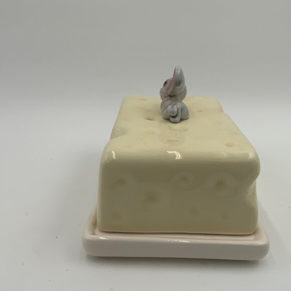 Vintage Swiss Cheese Keeper Lid & Tray Kitschy Gray Mouse on Top Cheese Japan - Picture 8 of 12